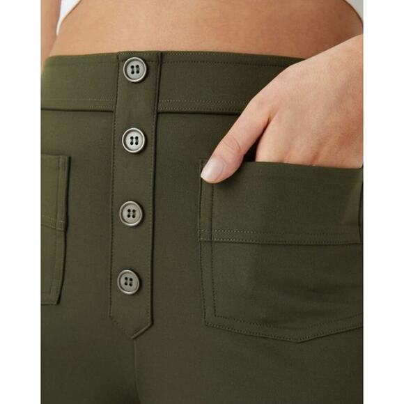 Halara High Waisted Straight Leg Casual Pants Size L Olive Green Stretch Pockets - Picture 5 of 16